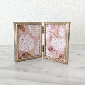 Vintage Small Brass Folding Double Picture Frame 4x3