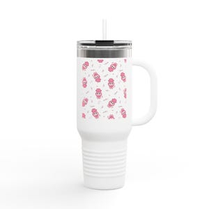 Taza térmica de viaje con adorables animales rosas, 113 ml, perfecta para llevar, regalar, viajar, beber de forma ecológica y para amantes de las mascotas.