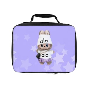 Labubu Alo Lunch Bag for Kids, Insulated Reusable Food Container Carrier, Cute School Picnic Tote, Colorful Animal Print Bag, Lunchbox