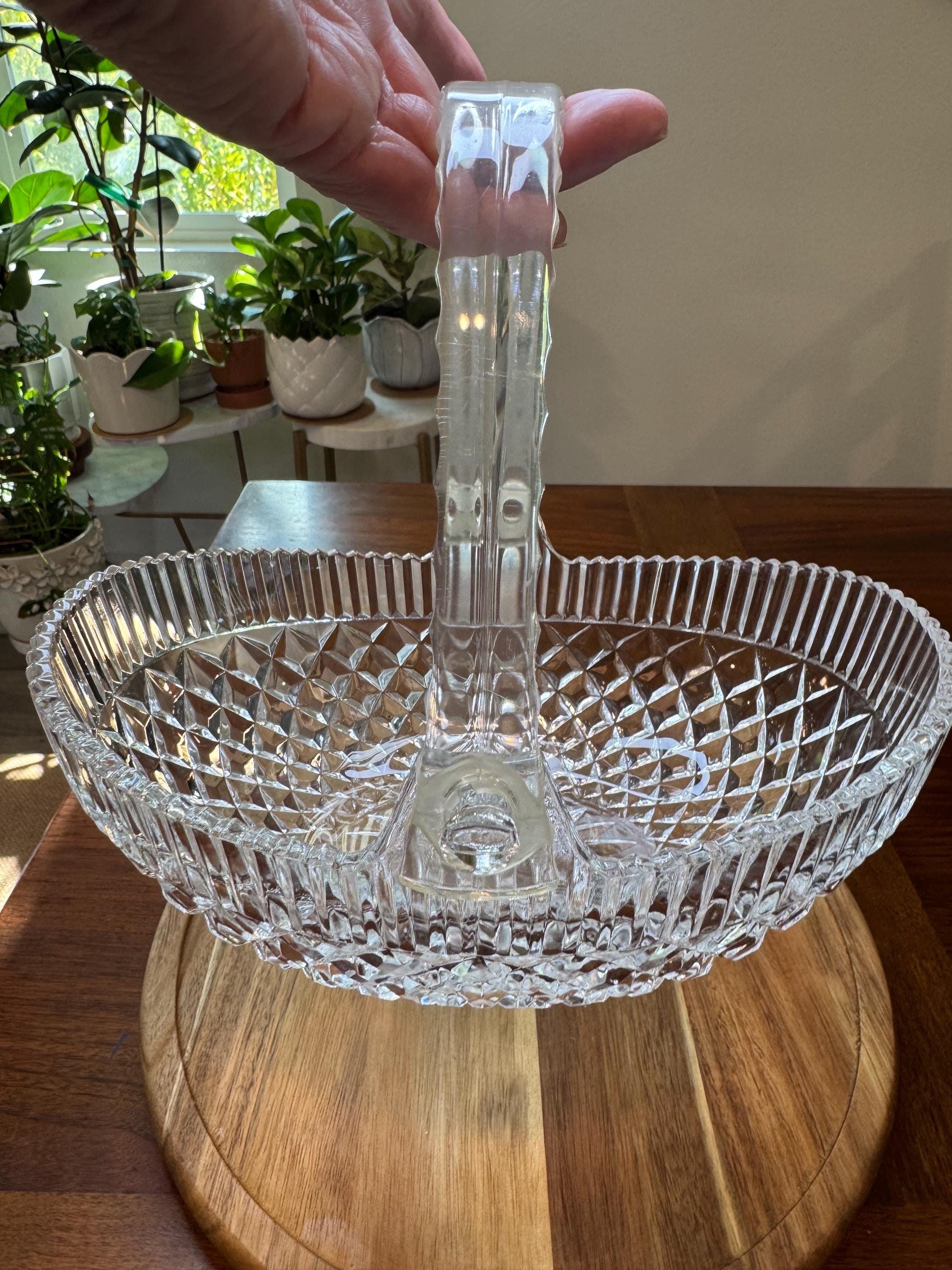 Vintage Glass Basket With Handle - Etsy