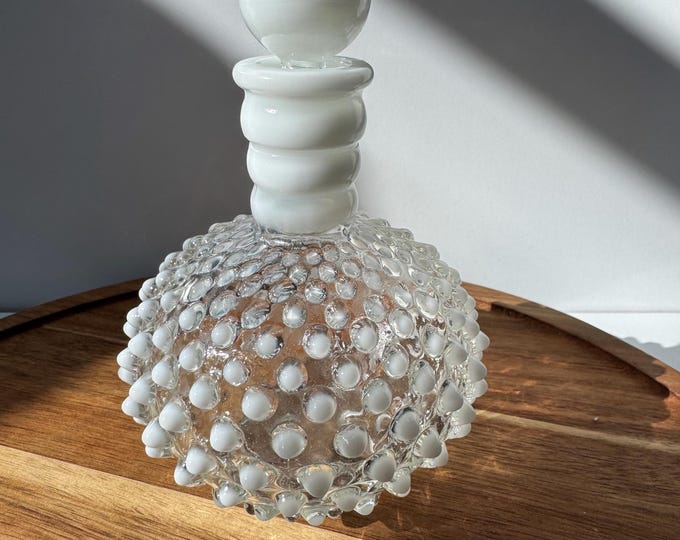 Vintage Fenton white opalescent hobnail perfume bottle with spherical stopper