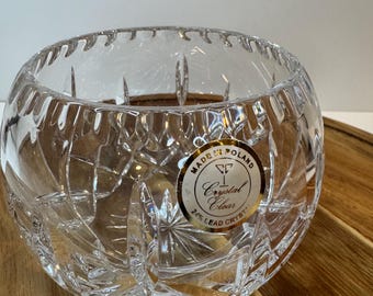 Vintage Polish 24% Lead Crystal Cut-Crystal Glass Rose Bowl
