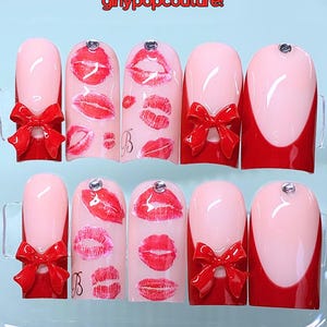 Kiss & Tell Set | Red Press Ons | Custom Initial A-Z | GirlyPopCouture image 3