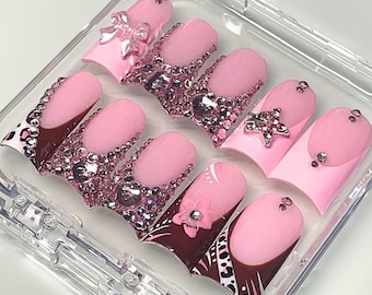 Pink Couture Set | Y2K Bling Duck Press On Nails | Fast Shipping! | GirlyPopCouture