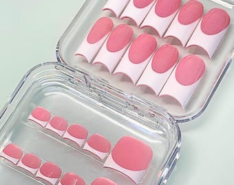 Classic French Tip Press On Nails & Toes Set | Salon Ready, Long Lasting, Reusable! | GirlyPopCouture
