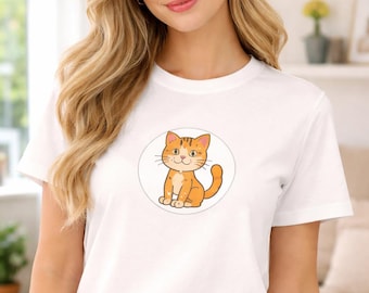 Orange Cat Graphic T-Shirt | Hand-Drawn Kitty Tee for Women