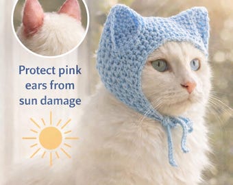 White Cat Sunburn Ear Protection Crochet Pattern PDF