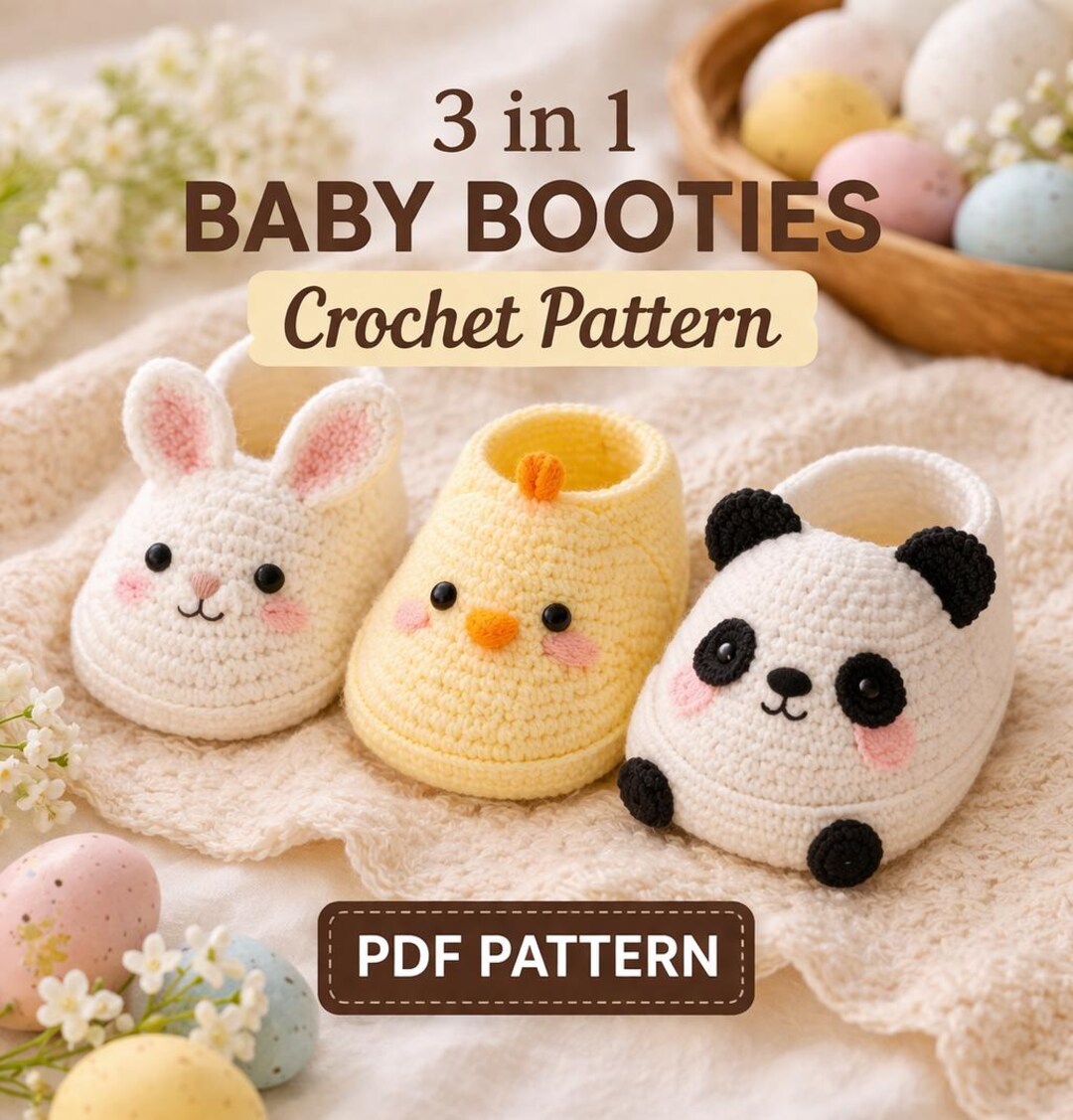 Crochet Baby Booties Pattern 3in1 Bunny Chick Panda PDF - Etsy