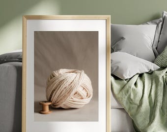 Minimalist Yarn Ball Art Print, Cozy Craft Room Decor (Digital Download)