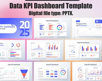 May include: A digital PPTX template titled "Data KPI Dashboard Template" with a pink and purple gradient background. The template includes various data visualizations, charts, and graphs, with the text "FULL EDITABLE | MULTIPURPOSE USE" at the top. The design is by OfficesoftwareUS.
