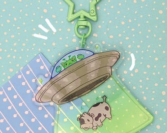 Portachiavi e adesivo a forma di gatto UFO