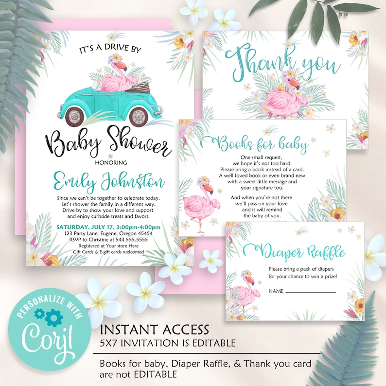 Editable Drive By Baby Shower Invitation Bundle Invite Books Etsy