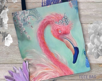 Tygväska, Flamingo-tygväskor, återanvändbar specialdesignad konstverk, (AOP)
