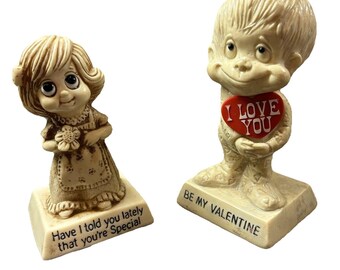 Two Russ Wallace Berrie Figurines Big Eyes 70s Timeless Nostalgia