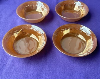 VTG Retro MCM Fire King Bowls Fruit Dessert Dish Set Of 4 Peach Luster USA 1 Cup