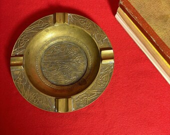 Copper Etched Decorative Ashtray Cigarette Tobacco Vintage Patina