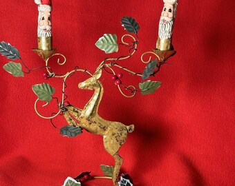 Vintage Christmas Decoration Santa Candles Deer Candle Holder
