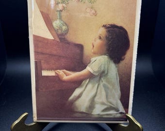 Vintage Bessie Pease Gutmann Harmony Girl Playing Piano Lesson Tile 1983
