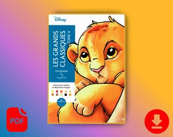 Disney Les Grands Classiques Mystery Coloring Tome 4 PDF,Lion King Simba Color by Number, Adult Art Therapy, Printable Disney Book, Download