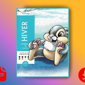 Disney Winter Mystery Coloring PDF, Thumper Bunny Color by Number, Hiver Art Therapy Printable, Disney Christmas Scene Book,Digital Download