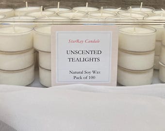 100 Pack  Unscented Soy Tealight Candles  – Hand-Poured, Clean Burning, Eco-Friendly