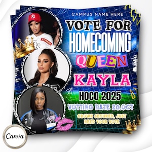 Homecoming Queen Flyer, Homecoming Flyer, Homecoming Campaign Flyer, HOCO Flyer, Vote for me, Prom Flyer, Prom Queen Flyer, Canva Editable