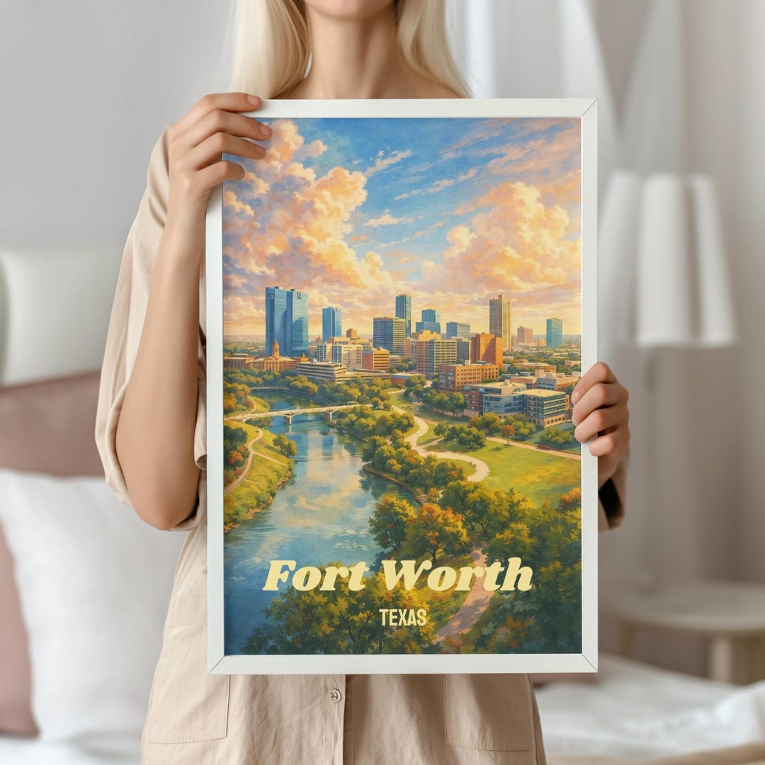 Fort Worth Texas Travel Poster, Framed Skyline Wall Art Print ...