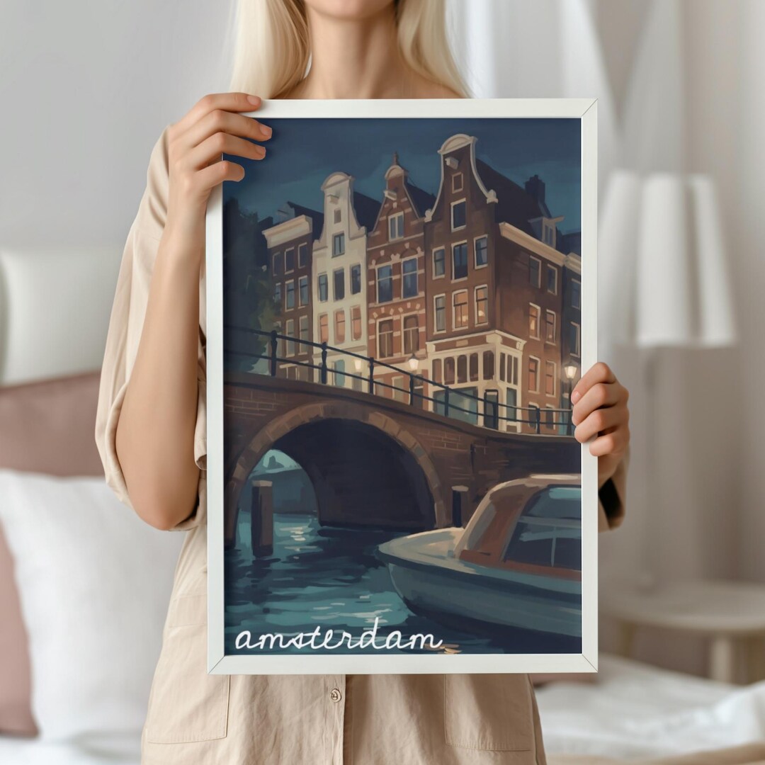 Amsterdam Netherlands Travel Poster, Framed Painted Wall Art Print ...