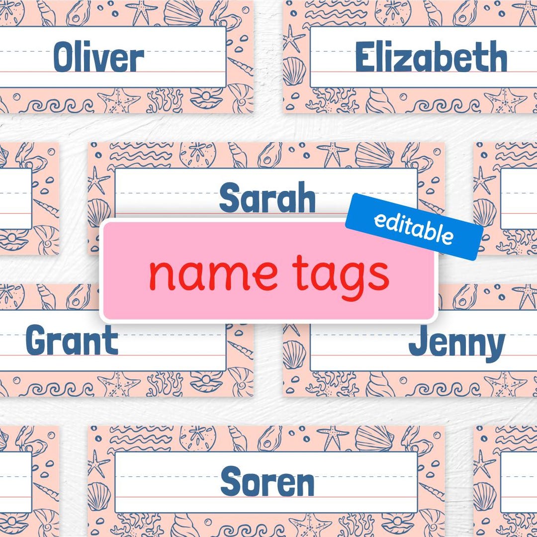 Classroom Name Tags | Coral Sea & Shell Themed | Editable - Etsy