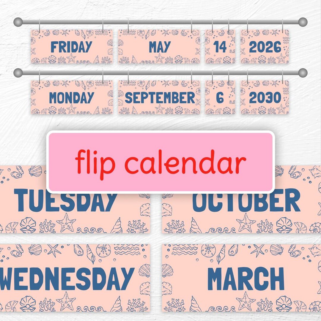 Classroom Flip Calendar | Coral Sea & Shell Themed - Etsy