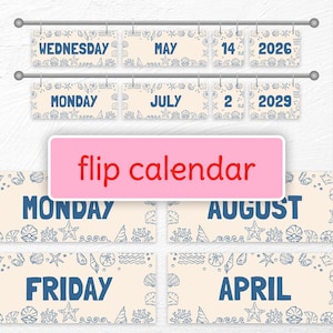 Classroom Flip Calendar | Sand Sea & Shell Themed