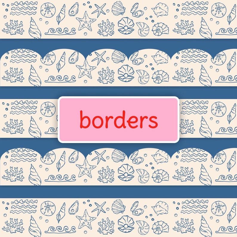 Nautical Shell Border Classroom Bulletin Board Borders | Sand Sea & Shell Themed - Etsy
