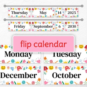 Classroom Flip Calendar | Happy Stickers Themed