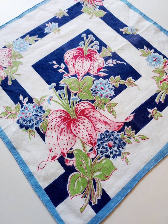 Tiger Lily and Dahlia Printed Cotton Handkerchief,