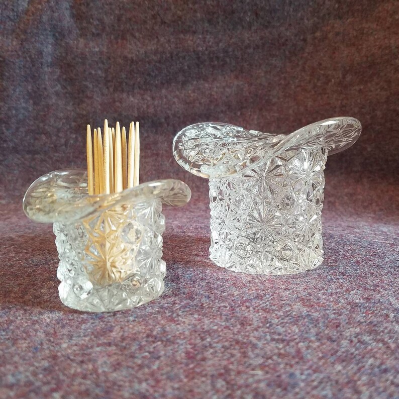 Daisy and Button Clear Glass Top Hat Toothpick Holder Hobbs Etsy