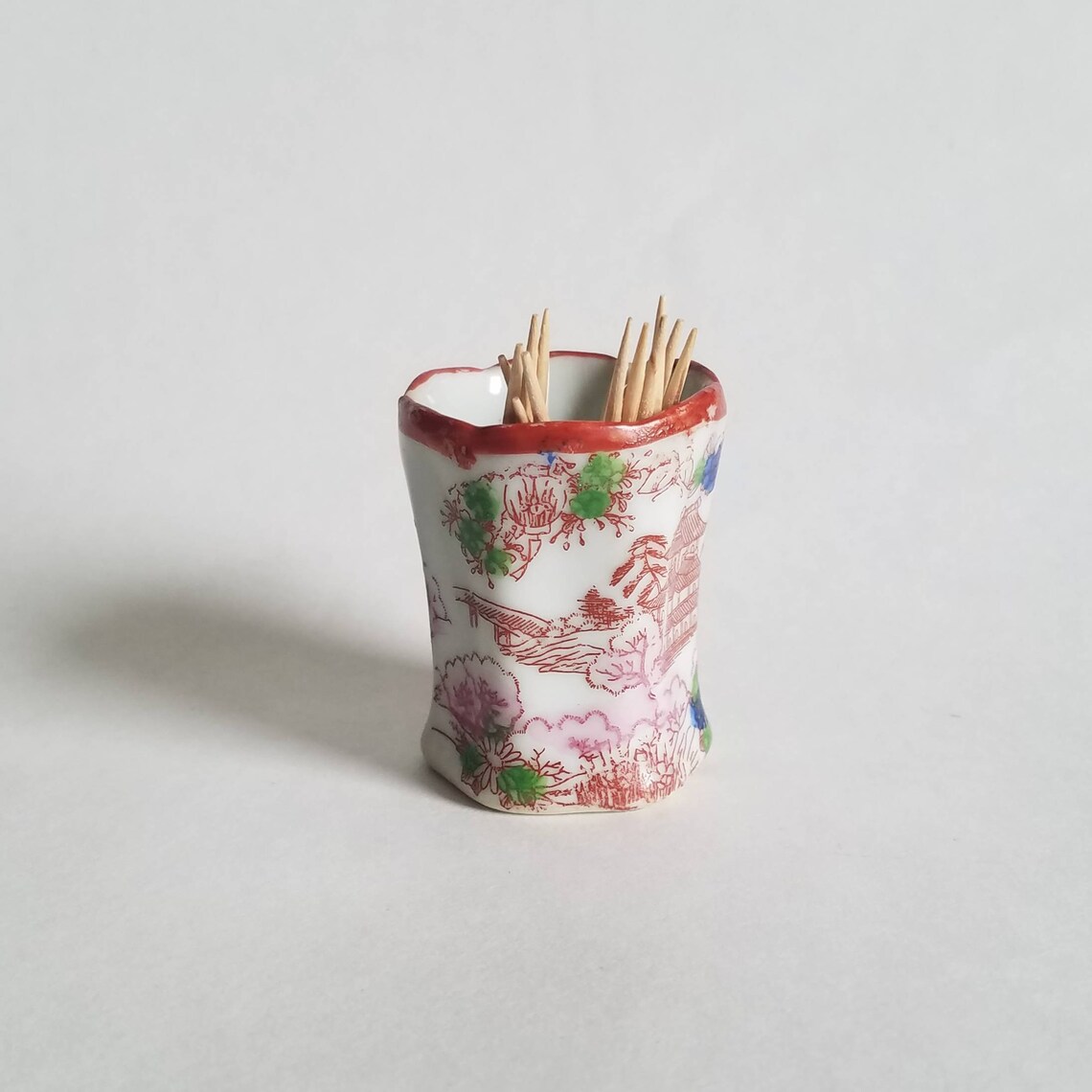 Geisha Girl Painted Toothpick Holder, Antique Japanese Toothpick Holder