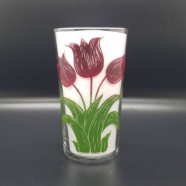 Red Tulip Vintage Drinkware, Vintage Drink Glass, Red Tulip Juice Glass, Red Tulip Glass Tumbler, Vintage Triple Tulip Glass