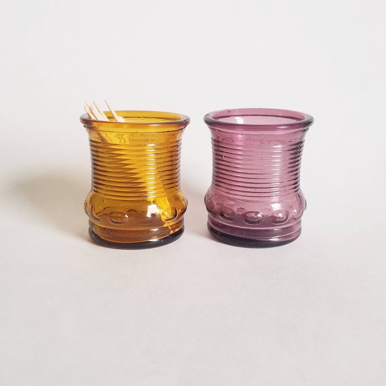 Ribbed Center Pressed Glass Toothpick Holder Vintage Amber Etsy