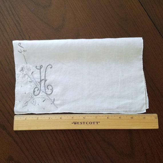 Grey 'H' Initial Embroidered Cotton Handkerchief,… - image 3