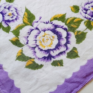 Purple Rose Printed Cotton Handkerchief, Vintage Handkerchief, Spring Wedding Accessory, Large Rose Handkerchief