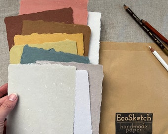 Handmade Paper Sheet Sets - EcoSketch Drawing Paper - Sheets in 5x7, 8x10 or small sheets - Gift for an Artist