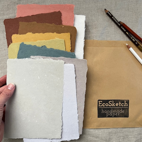 Handmade Paper Sheet Sets - EcoSketch Drawing Paper - Sheets in 5x7, 8x10 or small sheets - Gift for an Artist