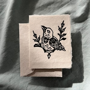 Bird Greeting Card on Handmade Paper - Deckle Edge Cotton Rag Paper Greeting Card