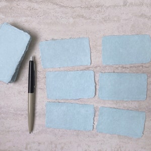 Handmade Paper Deckled Edge Card - Celadon Mixed Media - Business Cards, Wedding Place Cards, Escort Cards