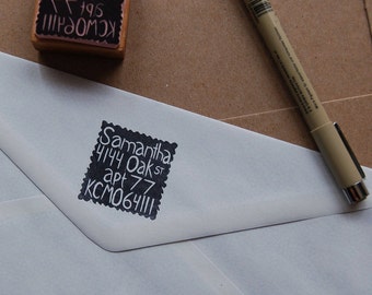 Custom Return Address Stamp - 1.5 inch Square - Hand Carved Personalized Stamp