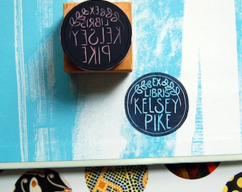 Custom Ex Libris Rubber Stamp - 1.5 inch Round - Simple Book Stamp with Any Name and Laurel wreath