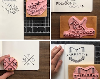 Custom Logo Stamp - Hand Carved Rubber Stamp - Any Size - Small business Branding