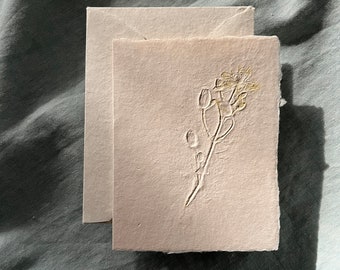 Embossed Nature Greeting Card - Handmade Paper - Deckle Edge Cotton Rag Paper Greeting Card