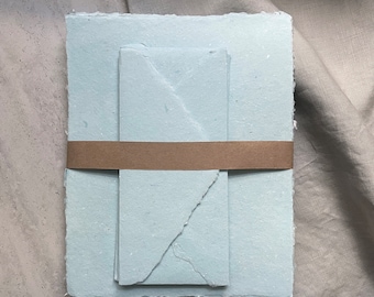 Stationery Set - Light Blue Handmade Paper with Envelopes for Letter Writing