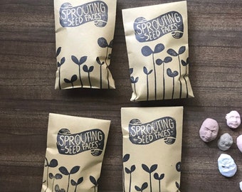 4 Packs of 5 Sprouting Seed Faces - Plantable Paper with Edible Sprouts - Unusual Gift